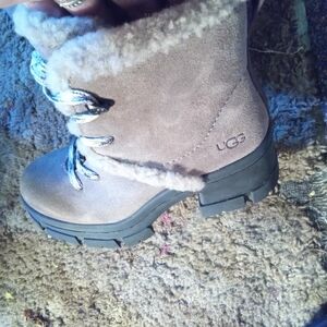 UGG Women's Taupe Suede Shearling Lace-Up Winter Boot